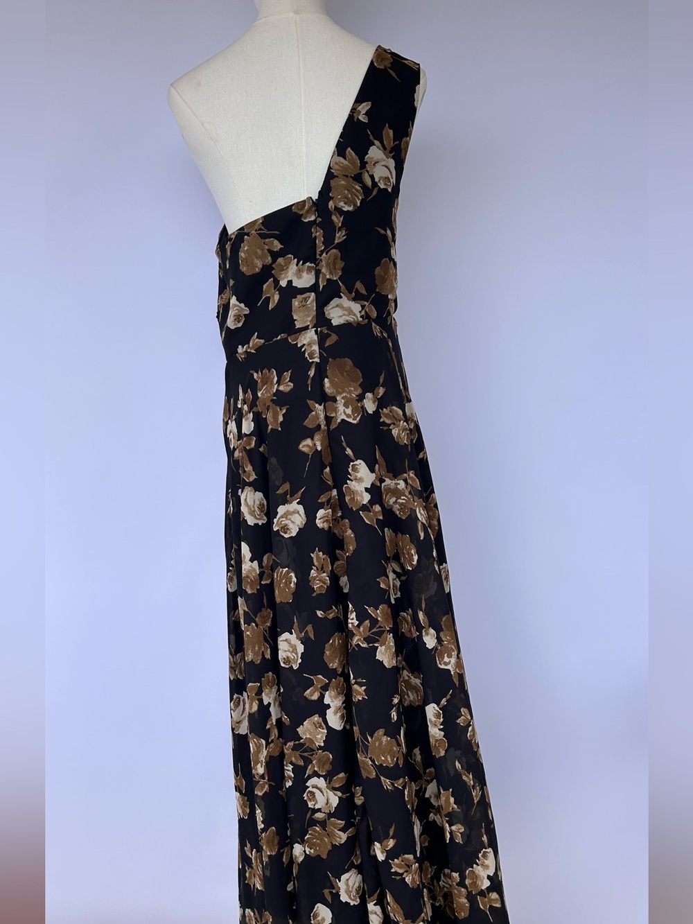 Lulus Women’s One-Shoulder Maxi Dress Neutral Floral Print Front Slit Size XL - Picture 4 of 10